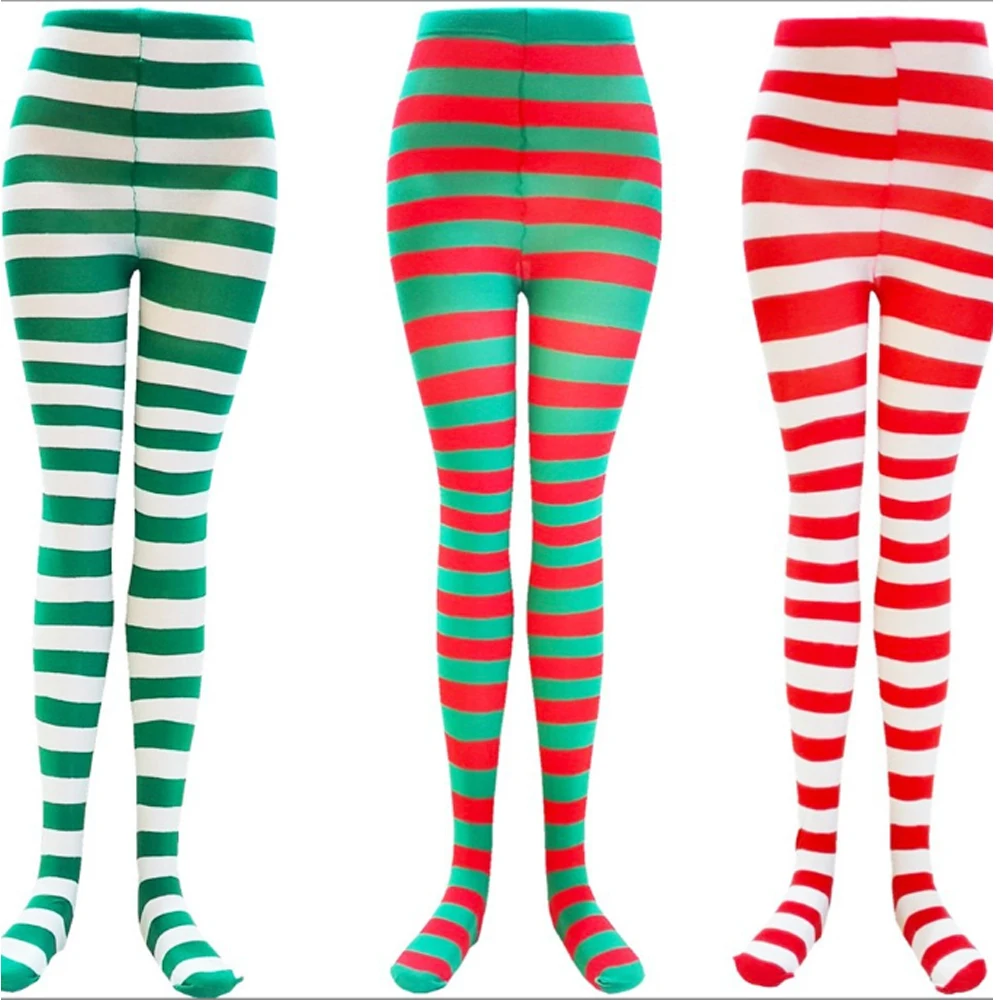 

Женские колготки в полоску в стиле панк в готическом стиле, радужные длинные колготки, рождественские чулки с высокой талией для косплея