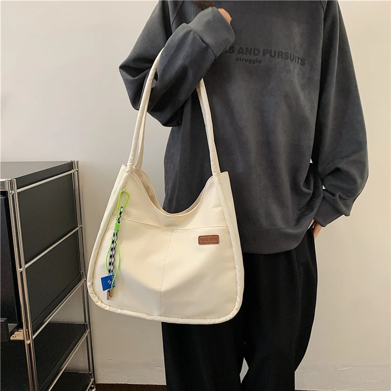 Simple Casual Women's Solid Color Versatile Nylon Fabric Single Shoulder Tote Bag Outdoor Fashion New Commuter Storage Bags