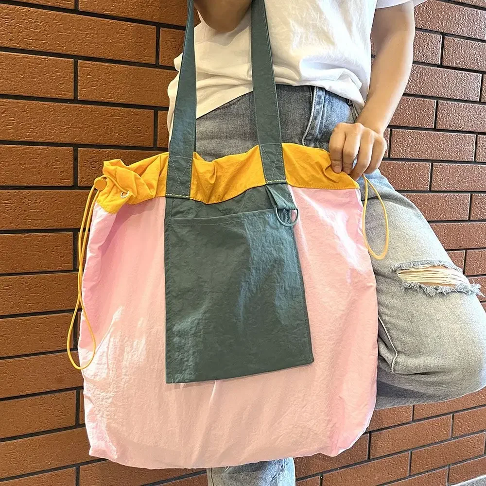 Foldable Bag Nylon Fashion Canual Foldable High-Capacity Patchwork Shoulder Bag Handbag Shopping Bags