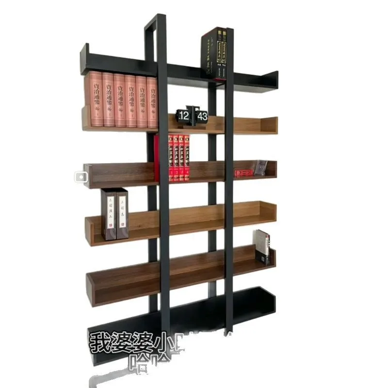

Light luxury wrought iron solid wood bookshelf Living room multi-layer storage shelf Household simple bookcase Display cabinet