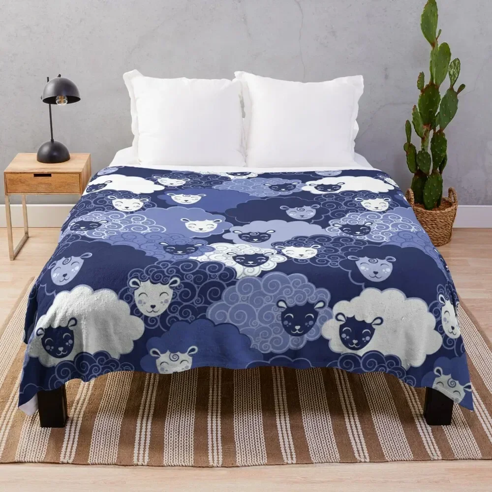 Sweet dreams zzz // monochromatic blue sheep Throw Blanket For Decorative Sofa Luxury St Blankets