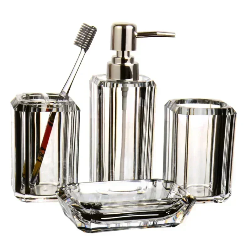 Clear Acrylic Bathroom Set Mouthwash Dispenser Liquid Soap Dispensers Toothbrush Holder for Bathroom Accessories Container Dish