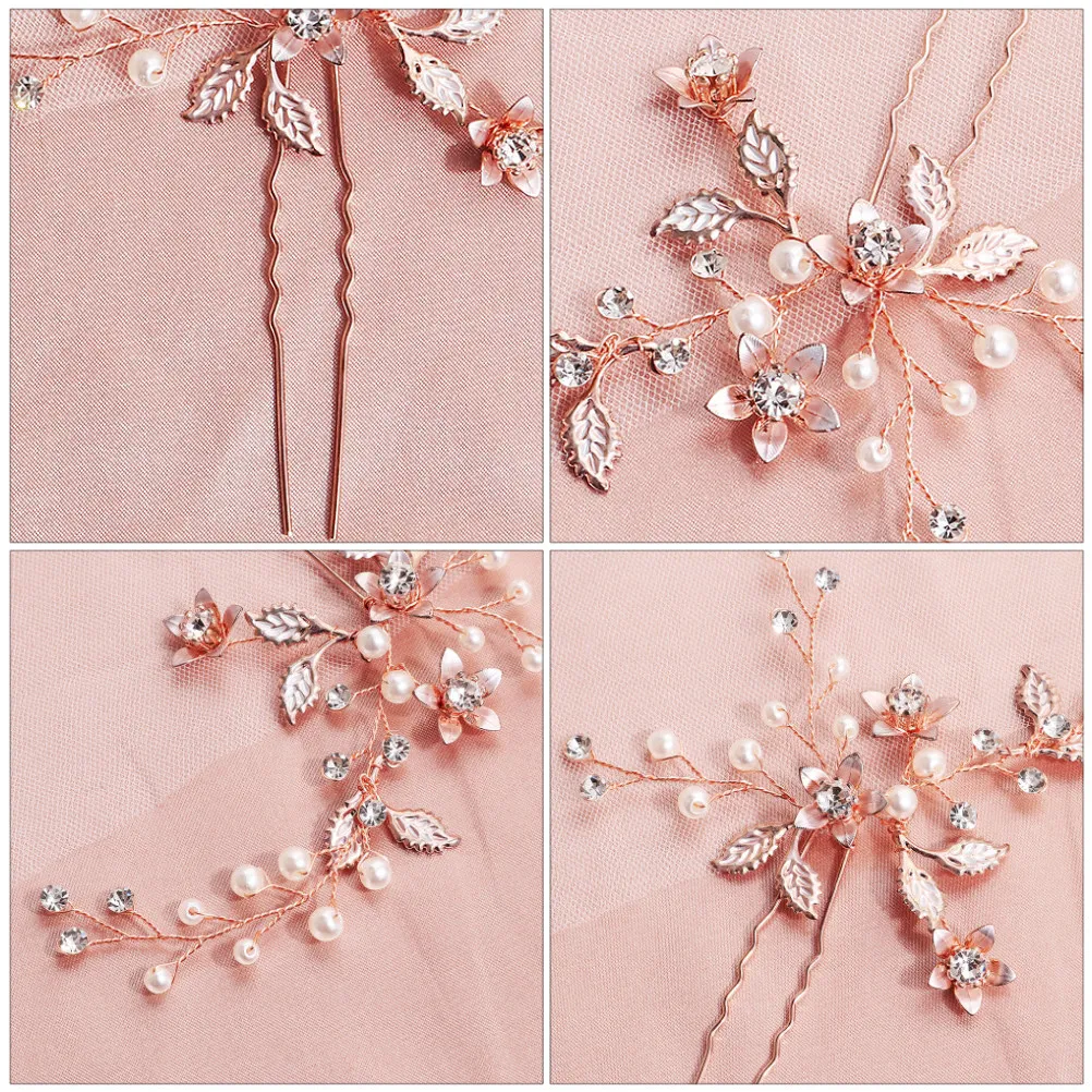 1Pcs Premium Pearl Hairpin U-Shaped Design Shiny Crystal Flower Bride Hair Clip Classical Retro Hairpin for Wedding Daily