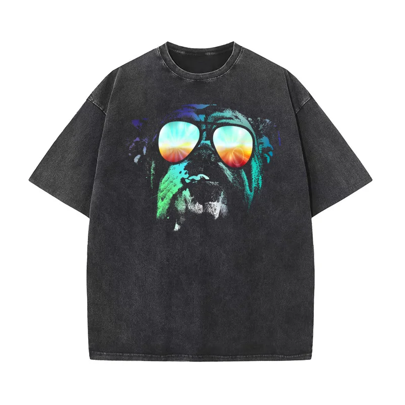 

Disco Groovy English Bulldog Cotton Luxury Brand Men's T-shirts O-neck Tshirt Oversized Art Graphic Clothing Printed Dog Gift