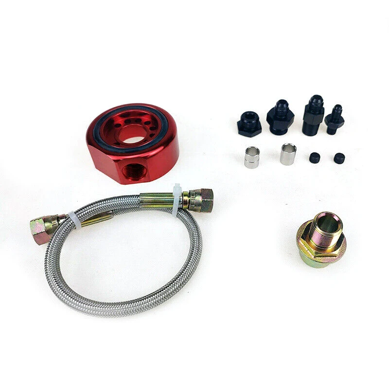 Red Aluminum Oil Gauge Filter Sender Sandwich Adapter Plate Cooler Line Conversion Kit Fit for Honda Acura