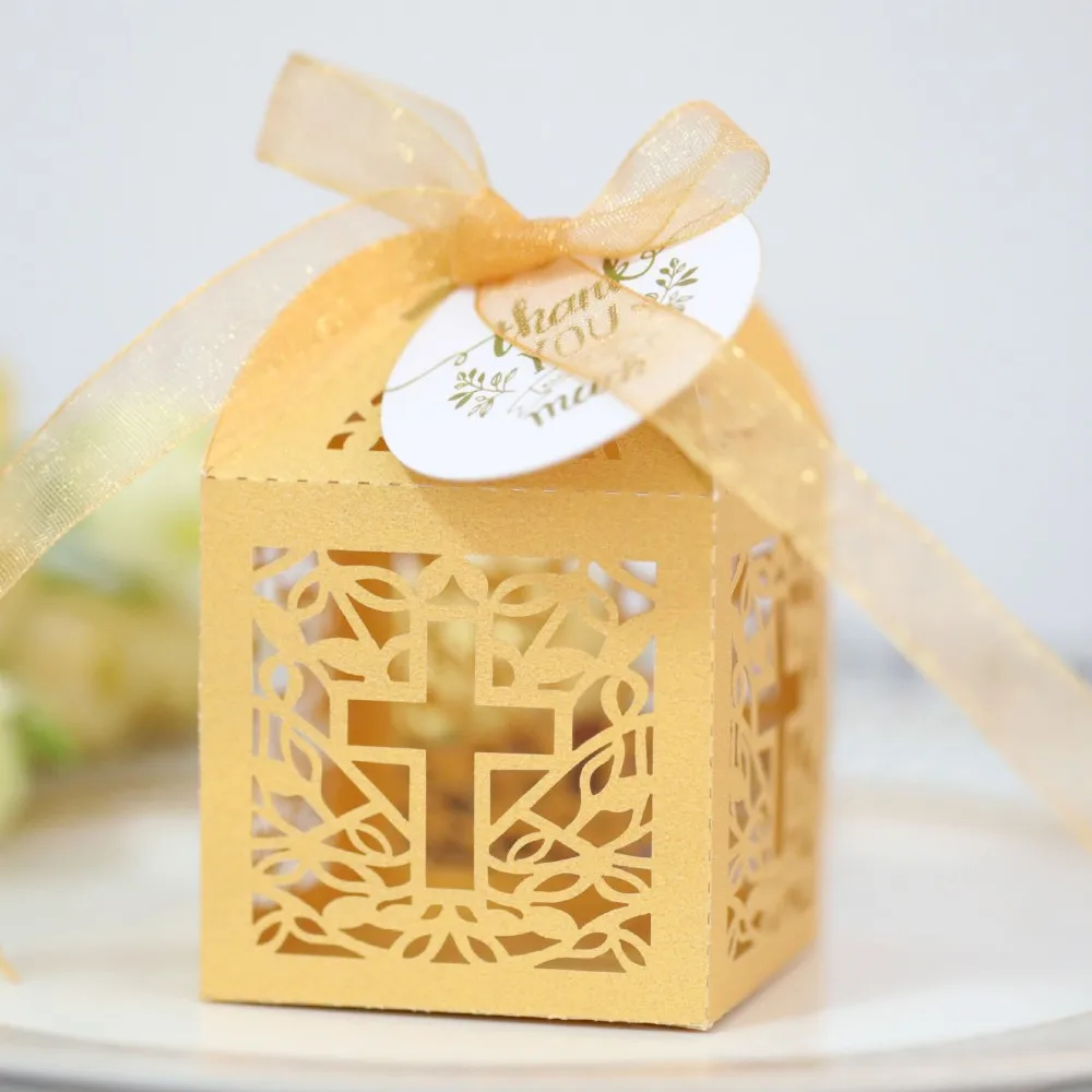 10/20 stücke Perlen papier weiß Kreuzung Pralinen schachtel Engel Baby party Geschenk box die erste Kommunion Kinder geburtstags feier Dekor – Detail 7