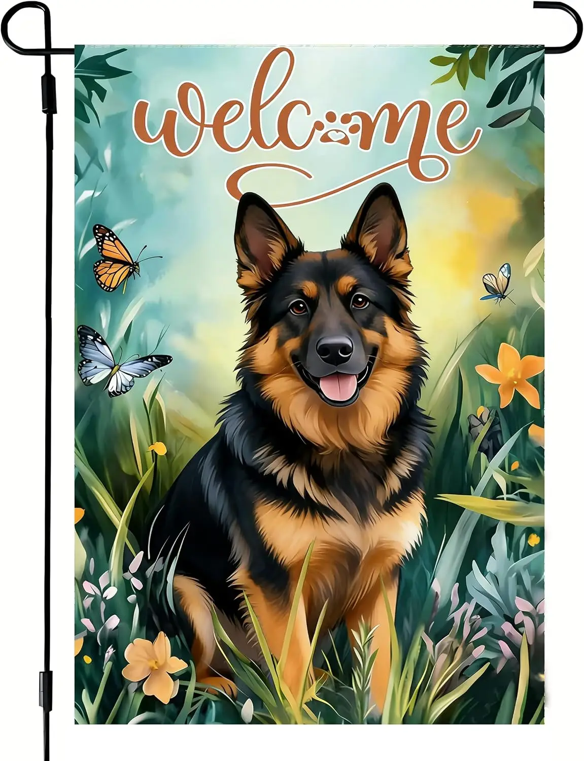 Spring Summer German Shepherd Garden Flag 12x18 Double Sided | Small Burlap Seasonal Dog Floral Welcome Yard Flags Outdoor D llp