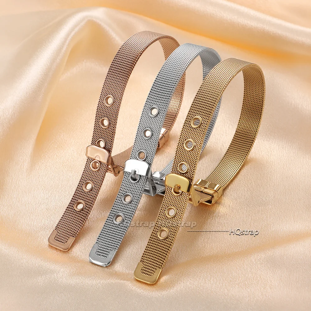 One Piece Small Slim Milanese Steel Watch Strap 10mm Universal Bracelet Ultra-thin Fashion Sport Metal Wristbelt Accessories