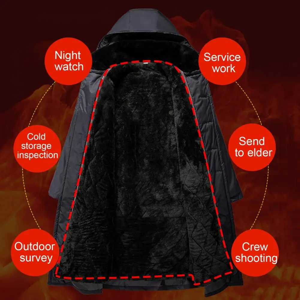 Solid Color Long Coat Winter Coat with Removable Velvet Lining Windproof Men's Jacket with Hood Waterproof Mid-length for Cold