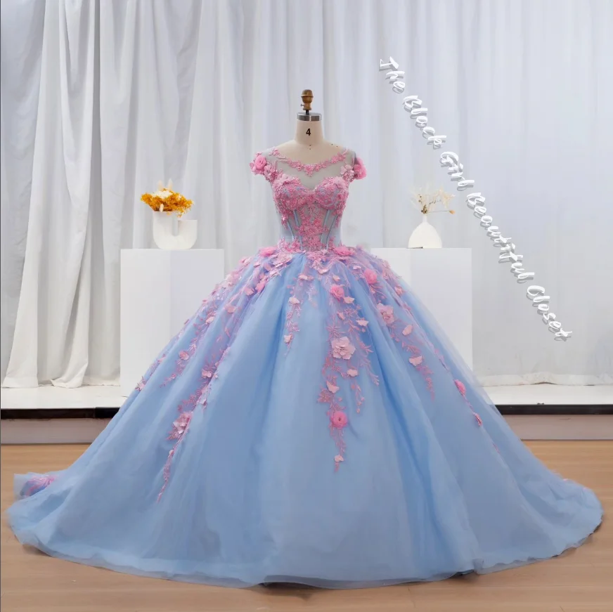 Simple Aesthetic Colour Clashing Princess Tutu Delicate Flowers Beaded Sequins 15 Quinceanera Dresses 2024 Hollow Out Party