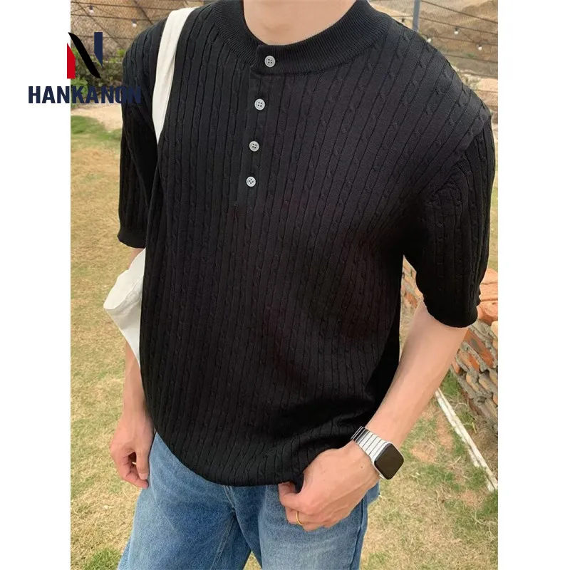 Frühjahr und Sommer Herren kurz ärmel ige Strick pullover, täglich lässige Pullover mit dehnbarem O-Ausschnitt, halb geöffnete Herren-Strickjacke.