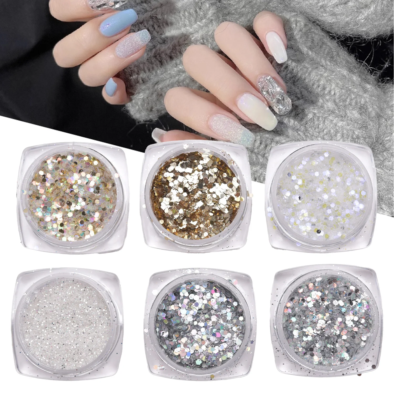 6 pots/ensemble fard à paupières paillettes Gel crème visage cheveux corps ongles paillettes Gel coeur étoile lune paillettes lâches Festival maquillage décorations