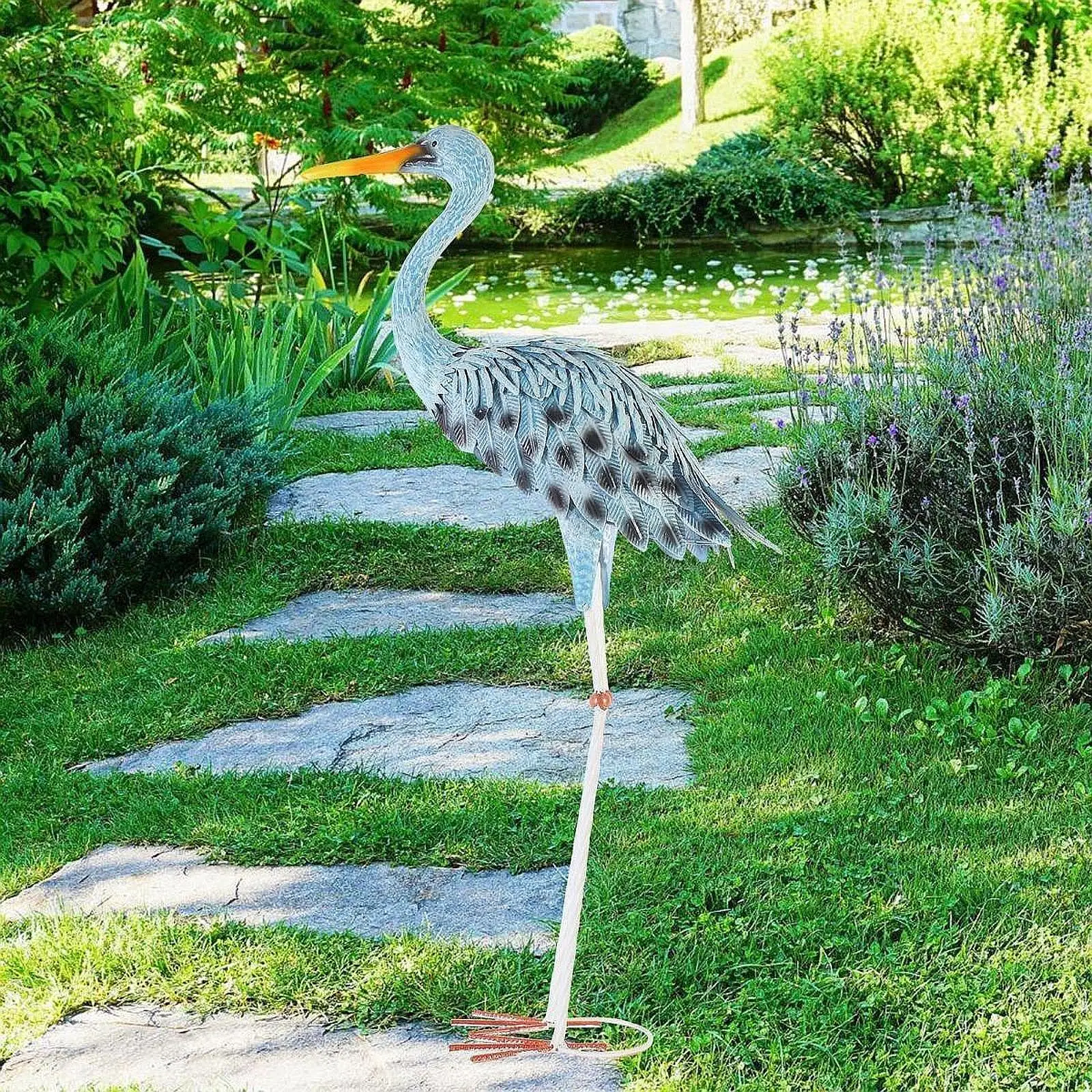 Blue Heron Statue Yard Ornament for Courtyard Living Room Indoor and Outdoor