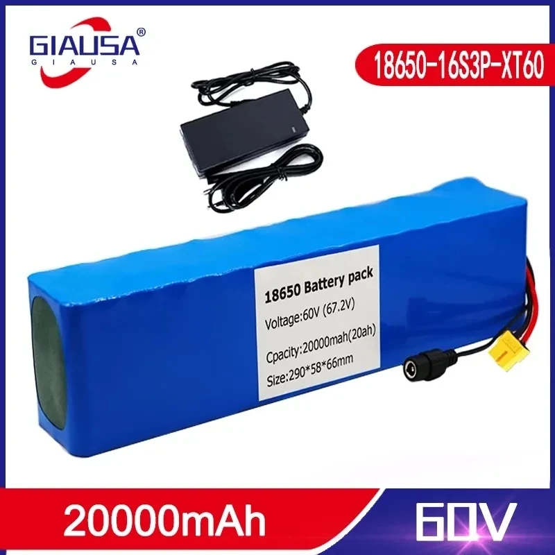 

60V 16S3P 20Ah 18650 Li-ion Battery Pack 67.2V 20000mAh Ebike Electric bicycle Scooter with BMS 1000Watt xt60 plug