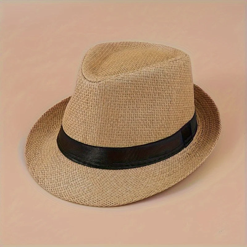 

Classic Unisex Fedoras Cap Solid Color Short Brim Straw Sun Hat Lightweight Breathable Trilby Hats for Women & Men