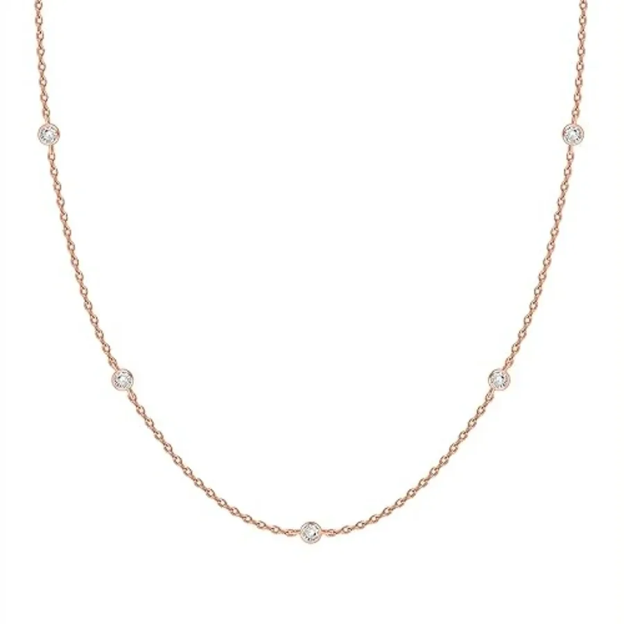 

14K Gold Plated Necklace - Simulated Diamond Layering Necklaces - Womens CZ Chain
