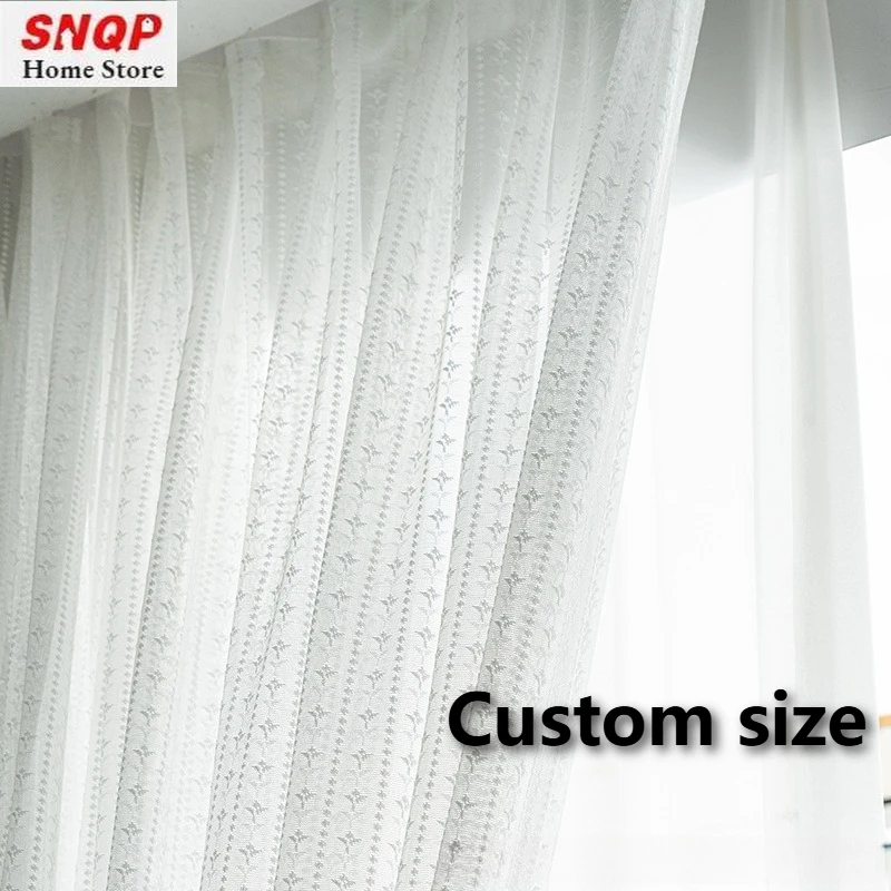

Custom Size Simple White Window Luxury Screen Sheer Curtains for Living Dining Room Bedroom Fashion Jacquard Decor Fabric
