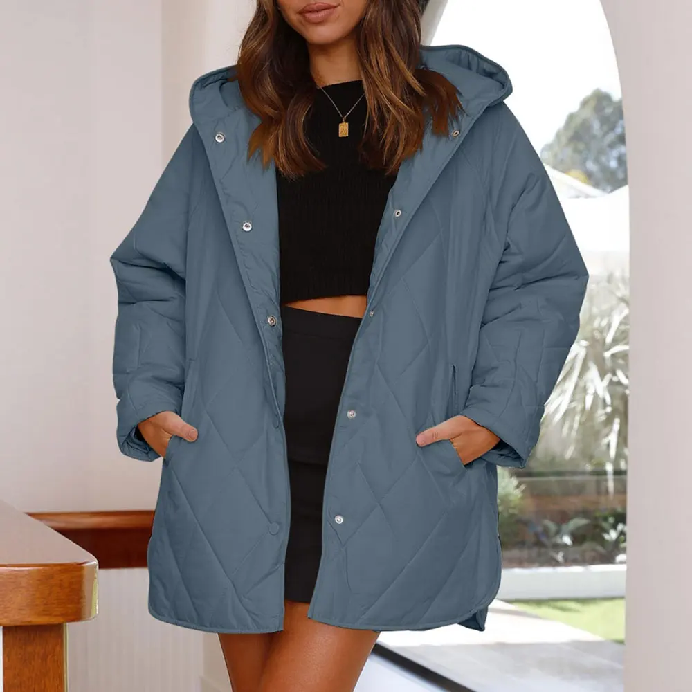 

Mia Muse Boutique женские зимние пальто 2025 удобные базовые однотонные пальто с длинными рукавами и пуговицами спереди обычные повседневные пальто с капюшоном