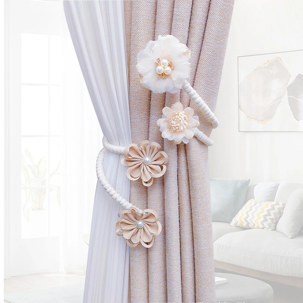 1/2pcs Flower Shape Curtain Tieback Elegant Twist-Bough Flower French Style Drapery Holder Clip for Home/Office Decor