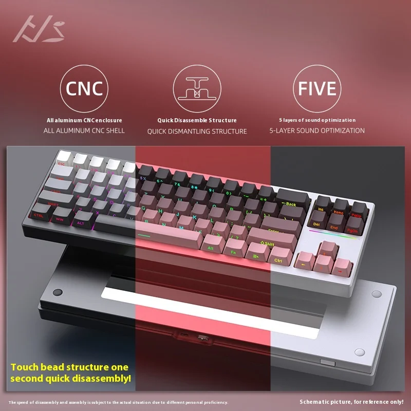 2024 New Al70 Three-Mode Bluetooth Cnc Aluminum Alloy Mechanical Keyboard Rgb Light Bump Bead Quick Release Boy Gaming Keyboard