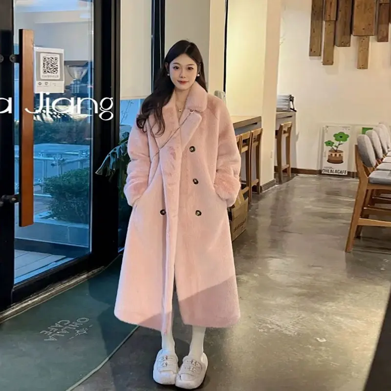 

Real Photo Faux Mink Fur Coat Female Fur And Fur As One 2025 New Style Suit Collar Mid-Length Loose Elegant Women Winter Coats