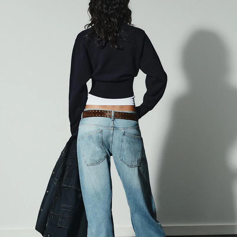 كنزة محبوكة بياقة مستديرة وأكمام طويلة، تصميم جديد لخريف هذا العام، أسلوب عصري وكاجوال للنساء