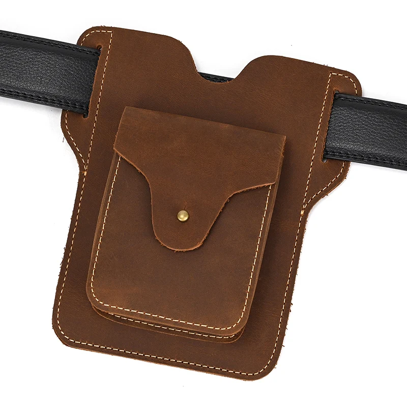 

New Design Waist Bag Genuine Leather Phone Belt Pouch Crazy Horse Leather Men's Waist Pack Real Leather Tactical Waist Pack