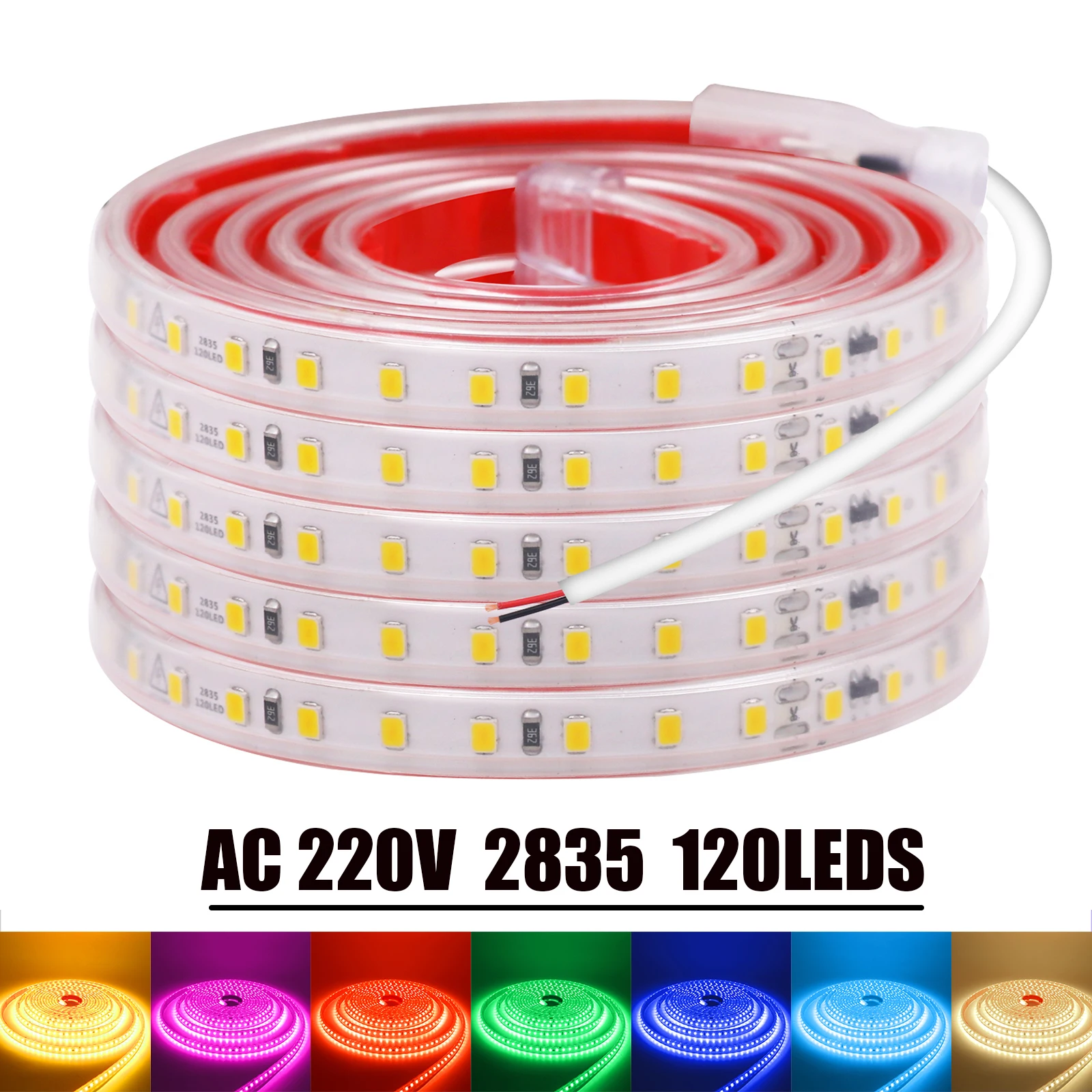 

AC 220 В 120 светодиодов 2835 светодиодная лента водонепроницаемая красная/розовая/зеленая/голубая/белая гибкая лента самоклеящаяся лента цепная лента