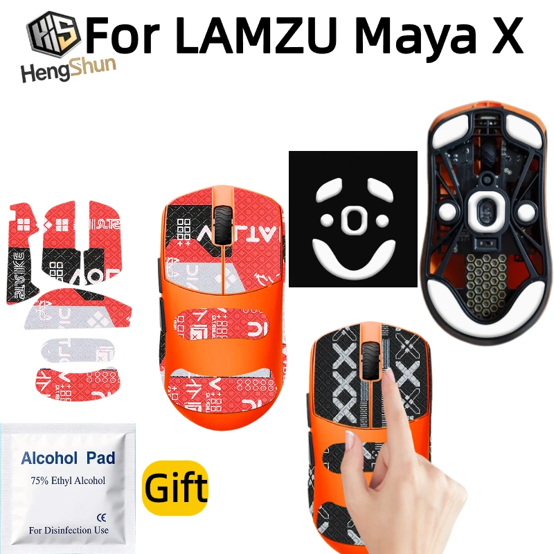 For LAMZU Maya X Mouse Grip Tape, Anti-Slip Sweat Absorbing Sticker + Mouse Feet Skates, Gaming Mouse Accessory
