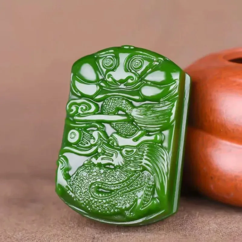

Natural Green Handmade Carved Dragon Jade Belt Buckle, Fashionable Boutique Jewelry, Men's and Women's Belt Buckle Gift