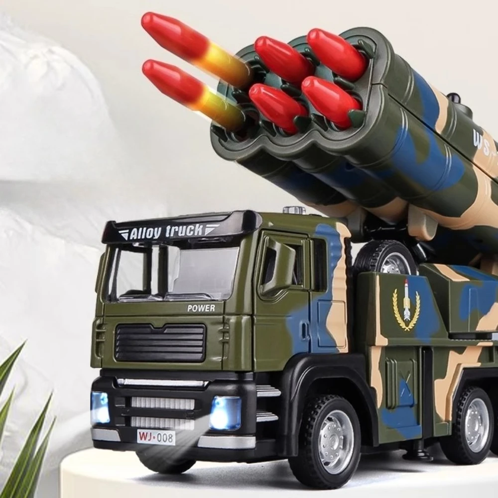 1:32 Scale Missile Rocket Launcher Car Model Toy Alloy Diecast Pull Back Military Engineering Vehicle Models Collection Gifts