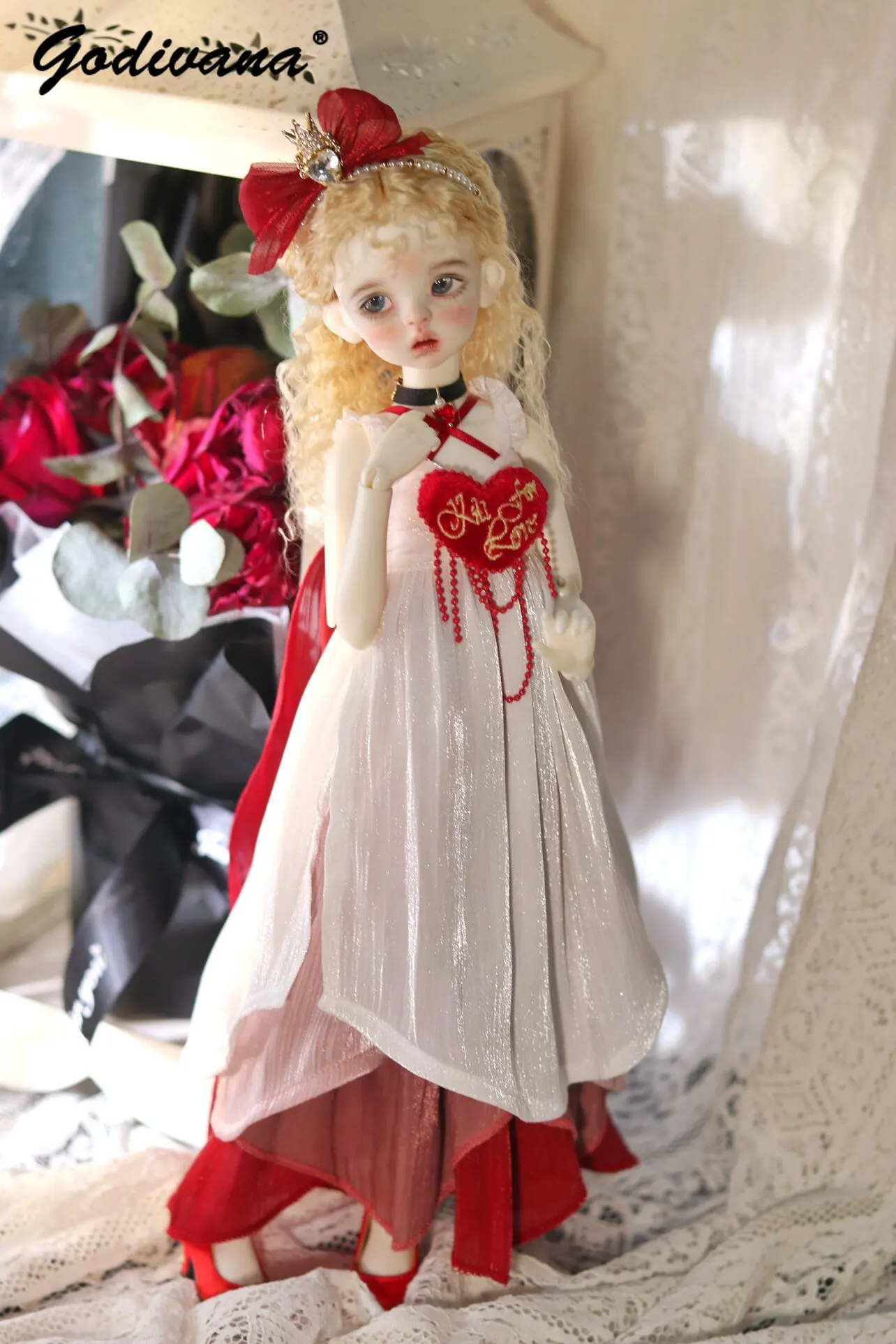 Vintage Palace Style 1/4 1/5 1/6 BJD Doll Dress Heart Embroidery Bead Tassel Irregular Hem Layered Gradient Doll Outfit Costume