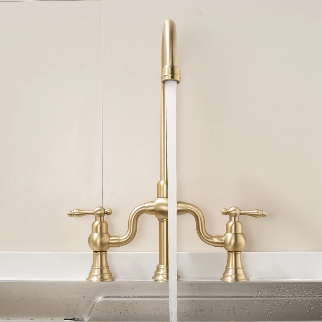 Antique Kitchen Faucet Hand shower Head Pot Filler Tap Deck Mounted Brushed Gold Hot Cold Nickel Kitchen Tap Sink Tap SpoutBrass