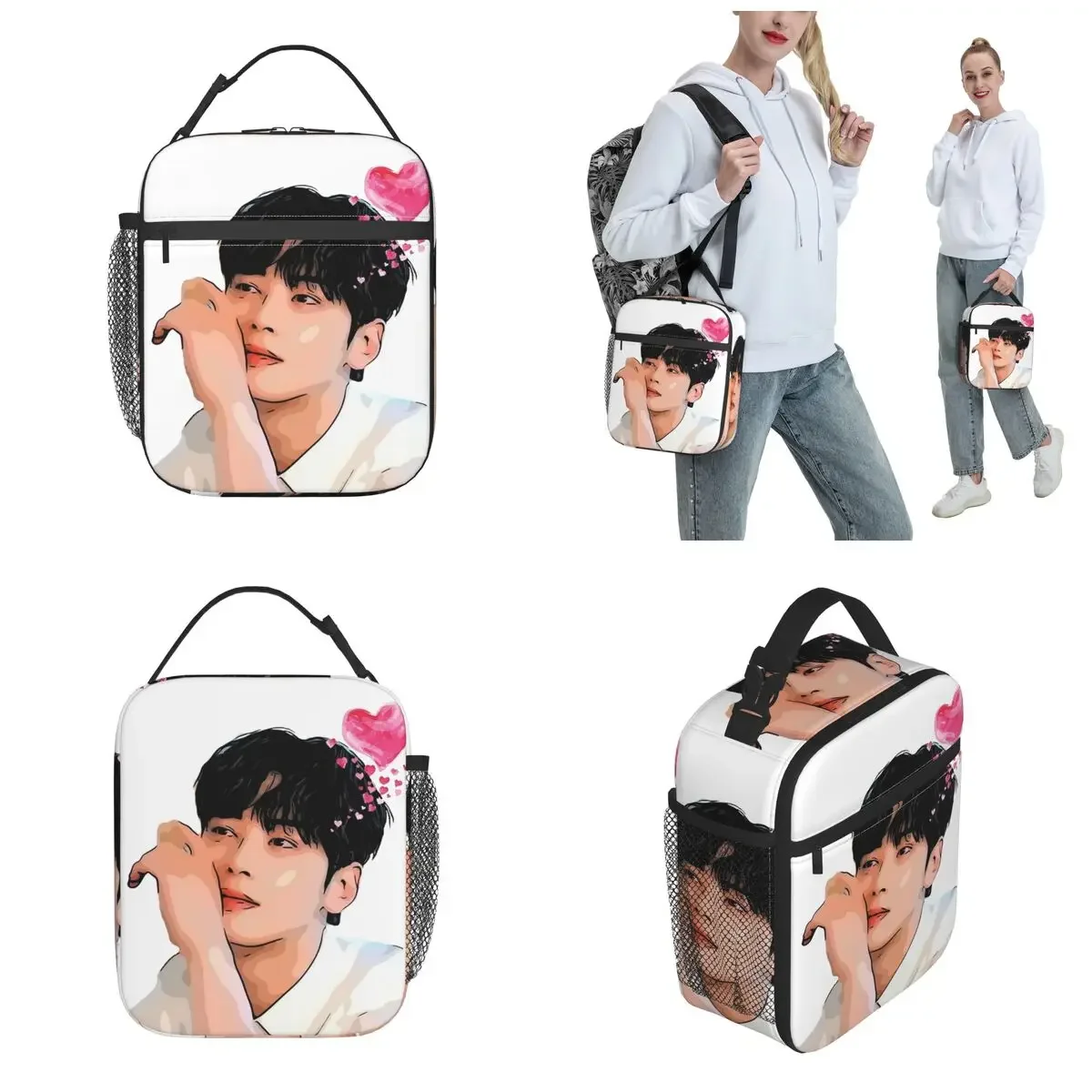 Cha Eun Woo Fan Gifts Kpop Korea Thermal Insulated Lunch Bag for School Portable Food Bag Cooler Thermal Lunch Boxes