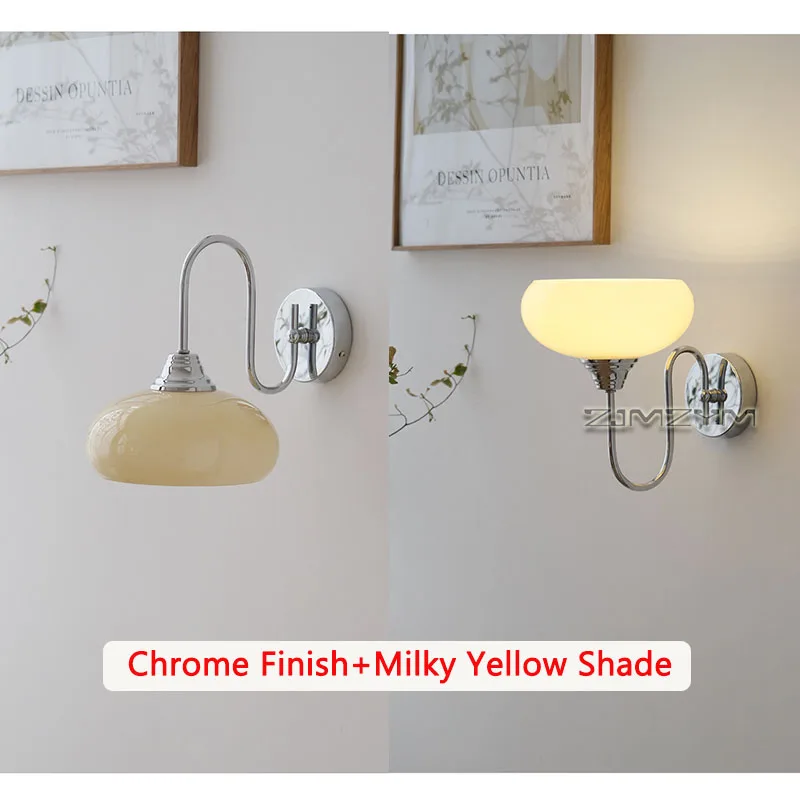 Mid Century Modern Wall Sconce 1-Light Cream Half Dome Glass Wall Lamp E27 Wall Mount Light Fixture for Bedroom Bedside Hallway