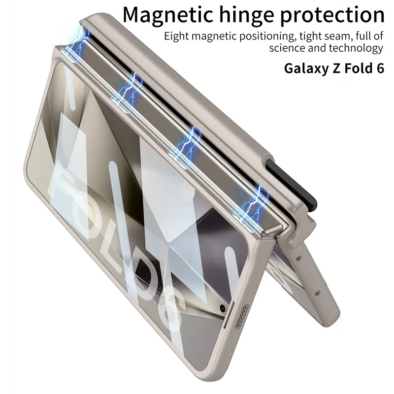 With Wrist Strap Pen Holder Case For Samsung Galaxy Z Fold 6 5 4 3 Fold4 Fold5 5G Cover With Screen Glass Pen Slot Hard Case - Image 4
