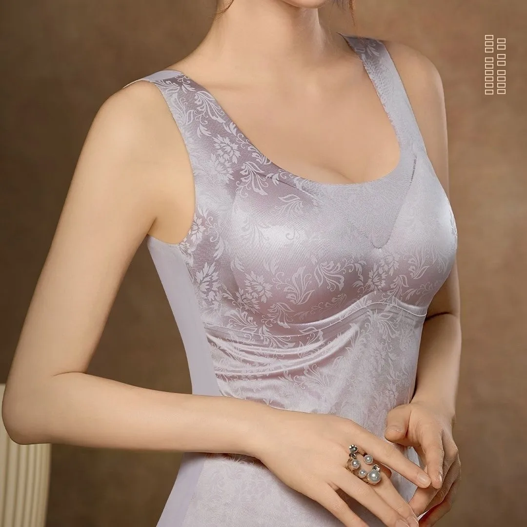

Silk Satin Vest Women's Strapl Bra with Chest Pad Beautiful Ba-Piece Bra Gathered Fixed Cup Underwear Top Spring