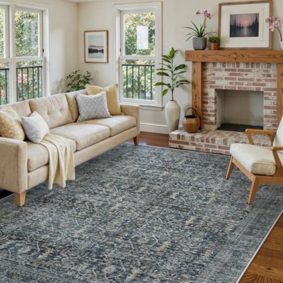

Large Area Rug for Living Room 9x12 Washable Area Rug 9x12 Non Slip Vintage Distressed Bedroom Carpet UltraThin Low Pile Aesthe