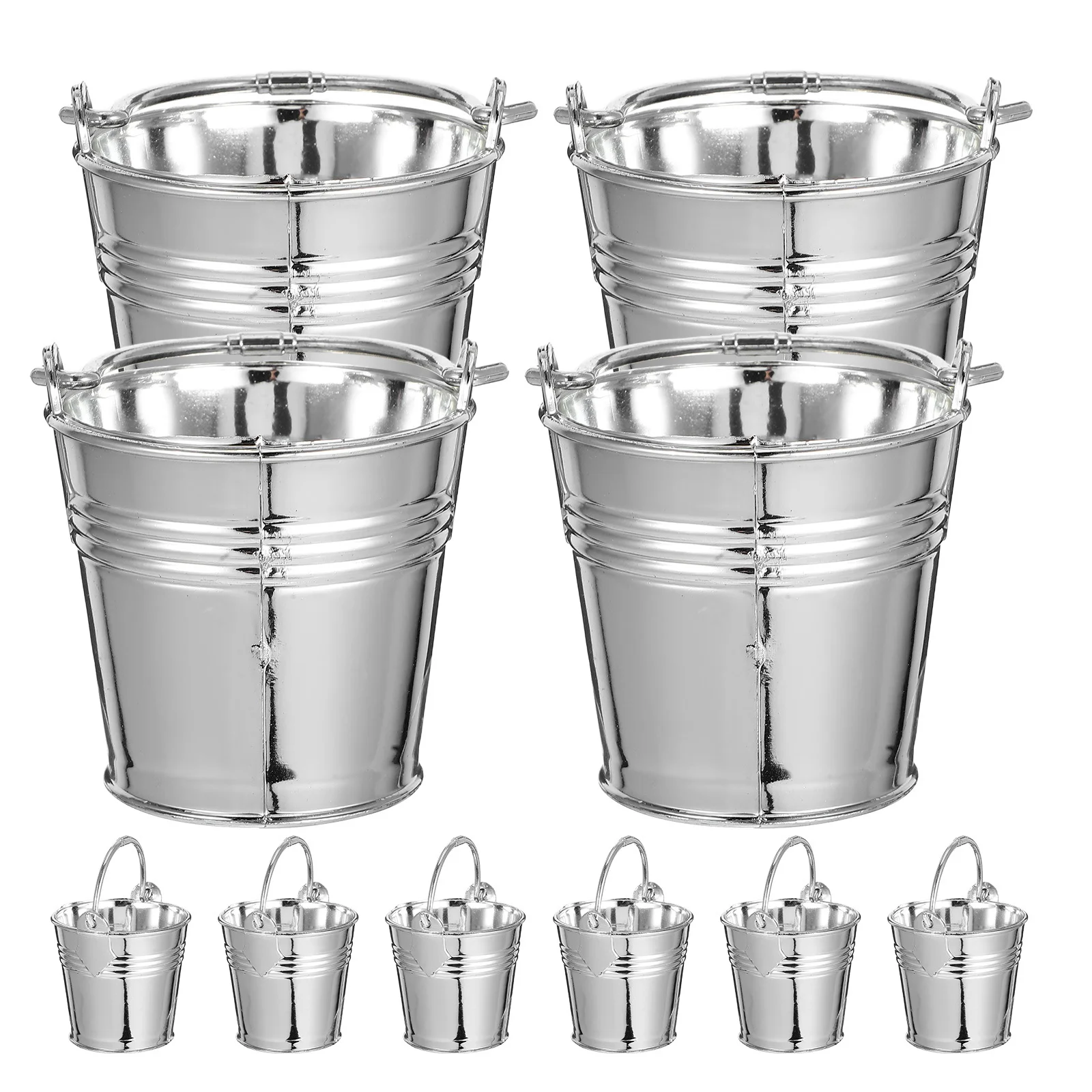 10개 미니어처 플라스틱 버킷 실버 마감 어린이 역할 놀이 주방 세트 현실적인 디자인 파티 야외 해변 놀이용 소형