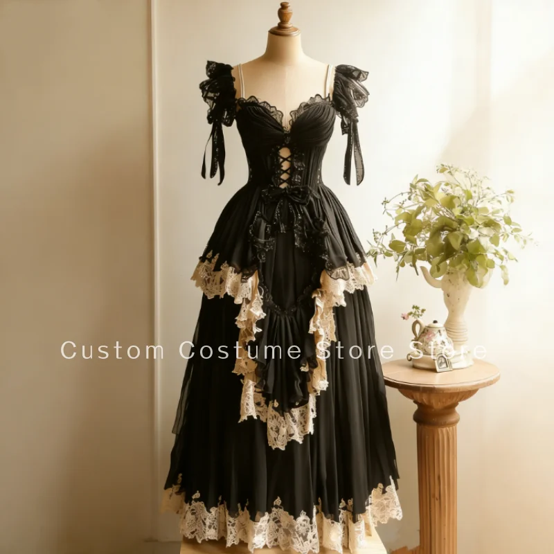 Black Victorian Gothic Wedding Dresses V Neck Ruched Embellished A-Line Historic Bridal Gowns Customized vestidos de novias