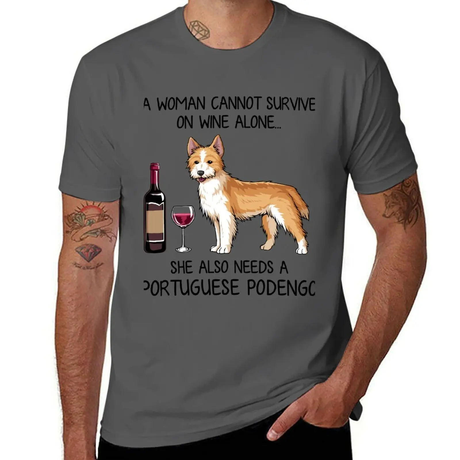 Portuguese Podengo and wine Funny gift for dog mom T-Shirt Construction Work Tee Shirt