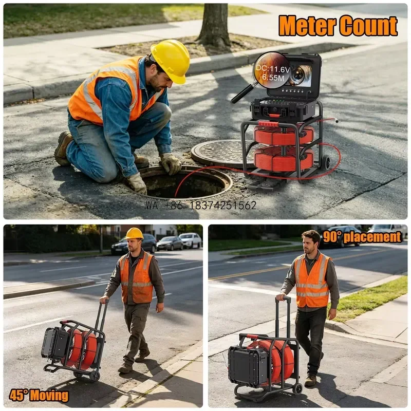 Wmwmnu for Sewer Pipe Inspection 10 Inch IPS Dual Lens Borescope with Meter Counter 5 7MM Fiberglass Cable 512HZ Self
