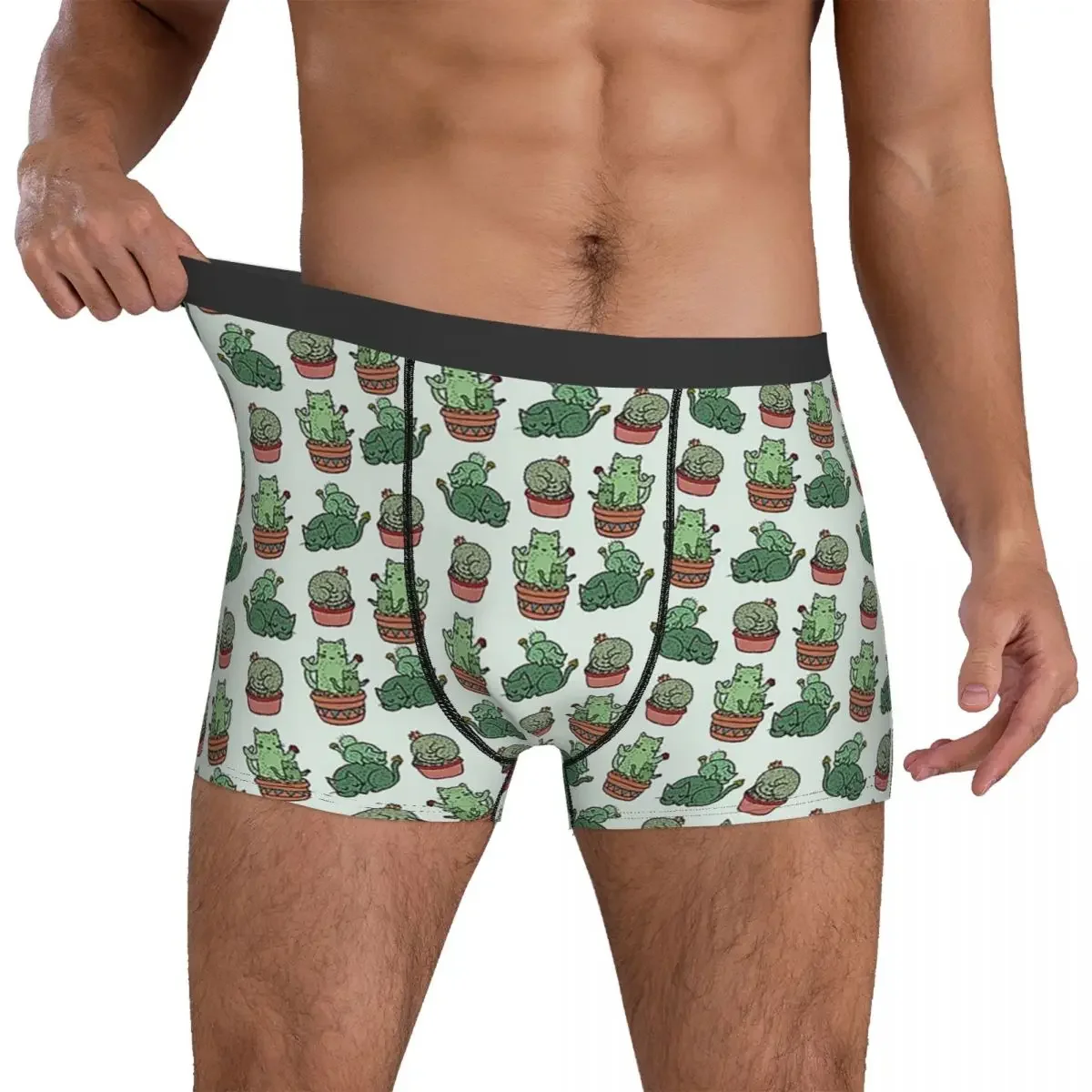 Boxer Underpants Shorts Cactus Cats Panties Men's Ventilate Underwear for Homme Man Boyfriend Gift