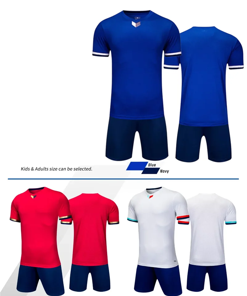 Maglia da calcio per bambini blu in jersey ad asciugatura rapida all'ingrosso Set maglia da calcio per giovani di qualità tailandese