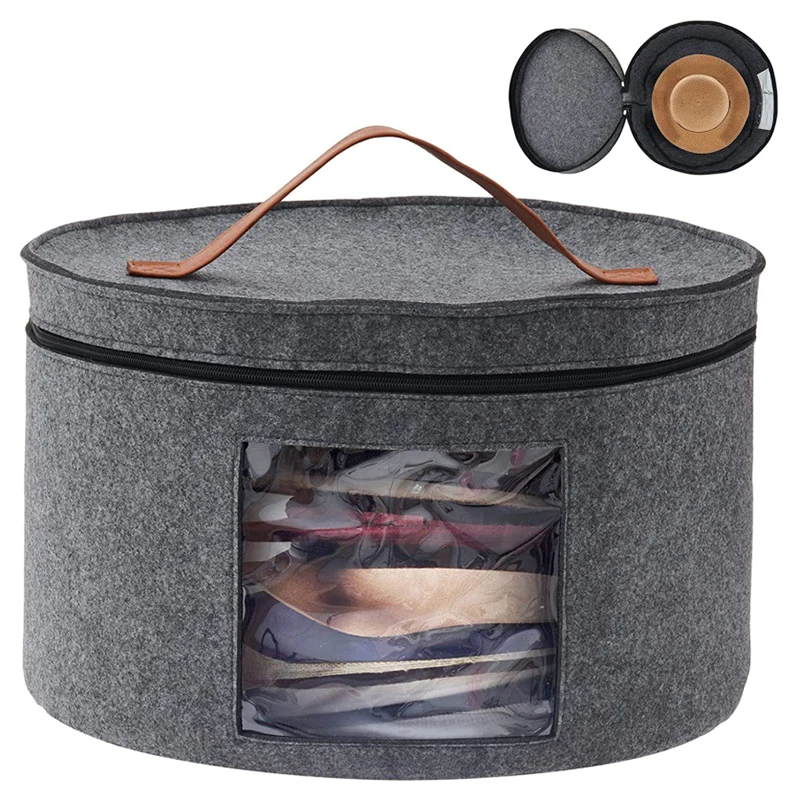 

Hat Storage Box Dustproof Case Household Round Felt Storage Hats Bucket Clothes Organizers With Zippered Lid Travel Bags