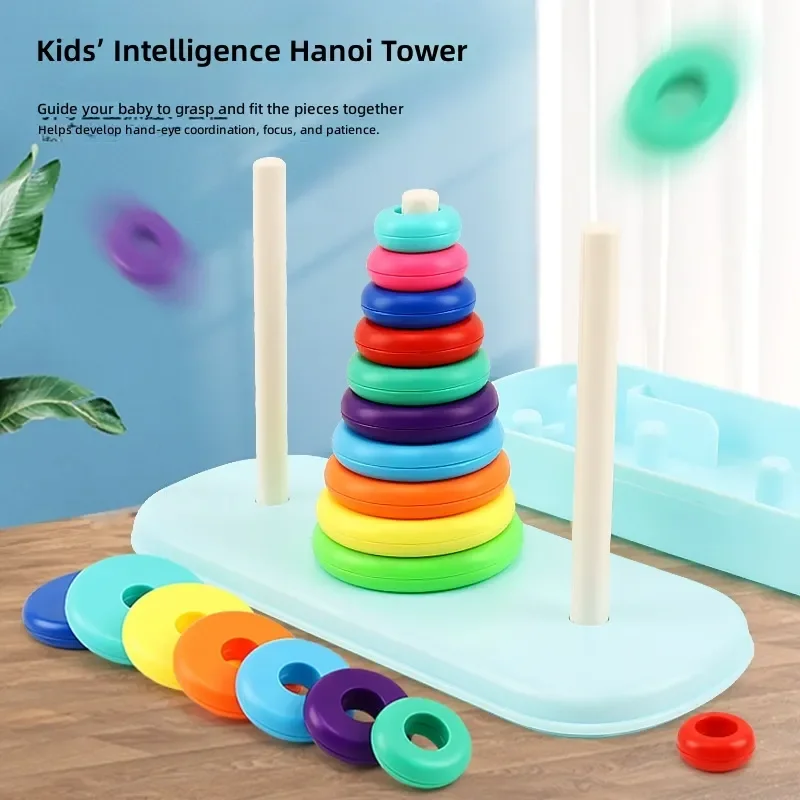 Wooden Hanoi Tower Puzzle Educational Toy for Brain Thinking Logic Training and Cognitive Development Suitable for Primary