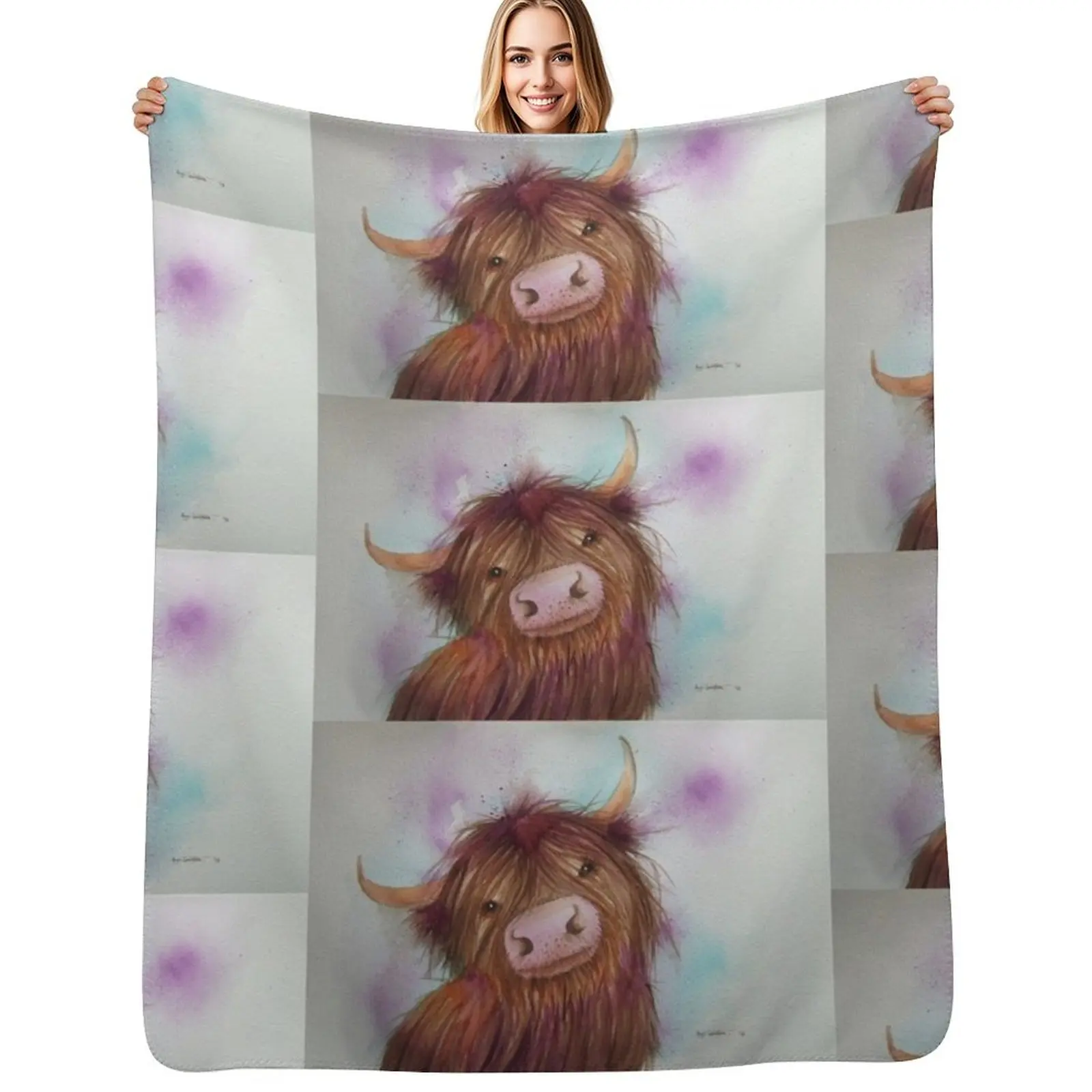 

Heeland Coo, Highland Cattle,Cute Highland Cow Throw Blanket Decoratives Soft Plaid Soft Beds Summer Blankets