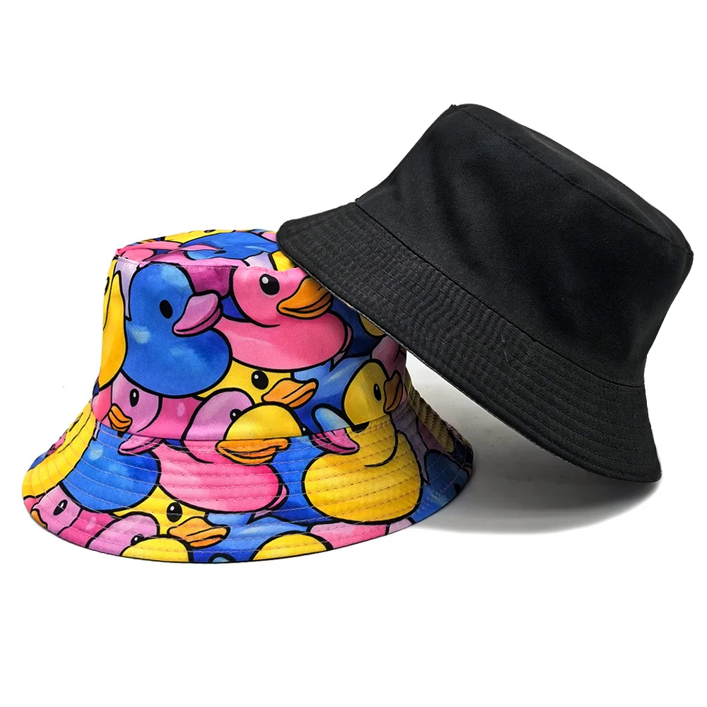 New Colorful Duck-Themed Print Bucket Hat Reversible Trendy Beach Graffiti Sun Hat for Women Men