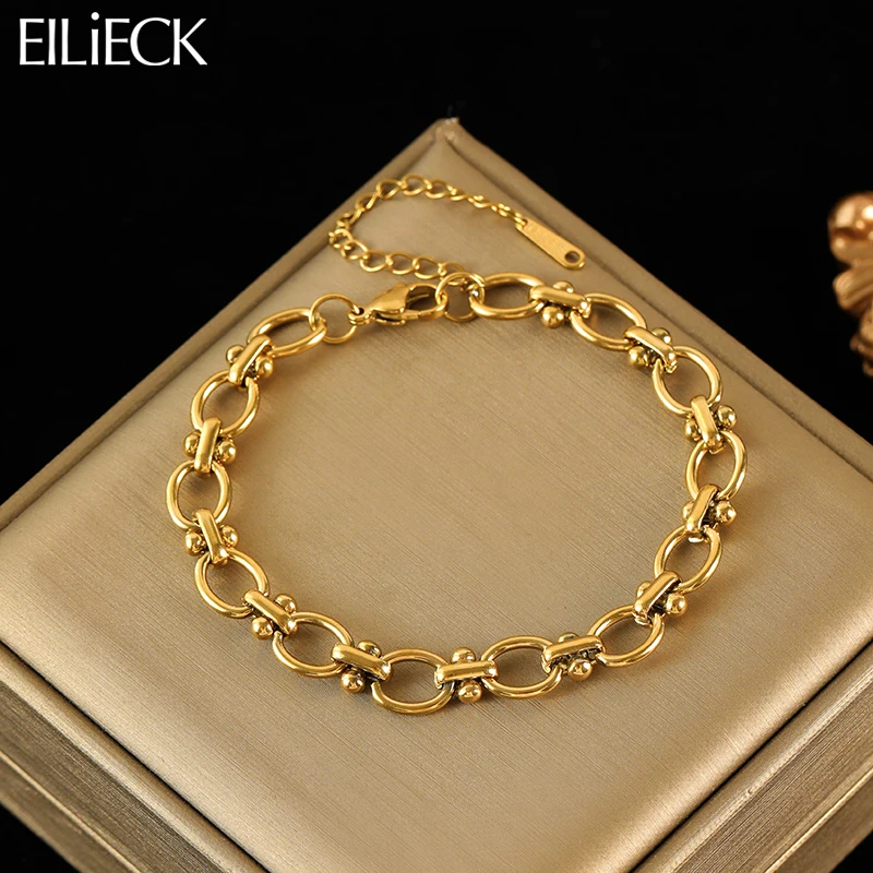 EILIECK 316L Stainless Steel Link Chain Bracelet For Women Trendy Punk 18K Gold Plated Waterproof Wrist Chain Jewelry Gift Party