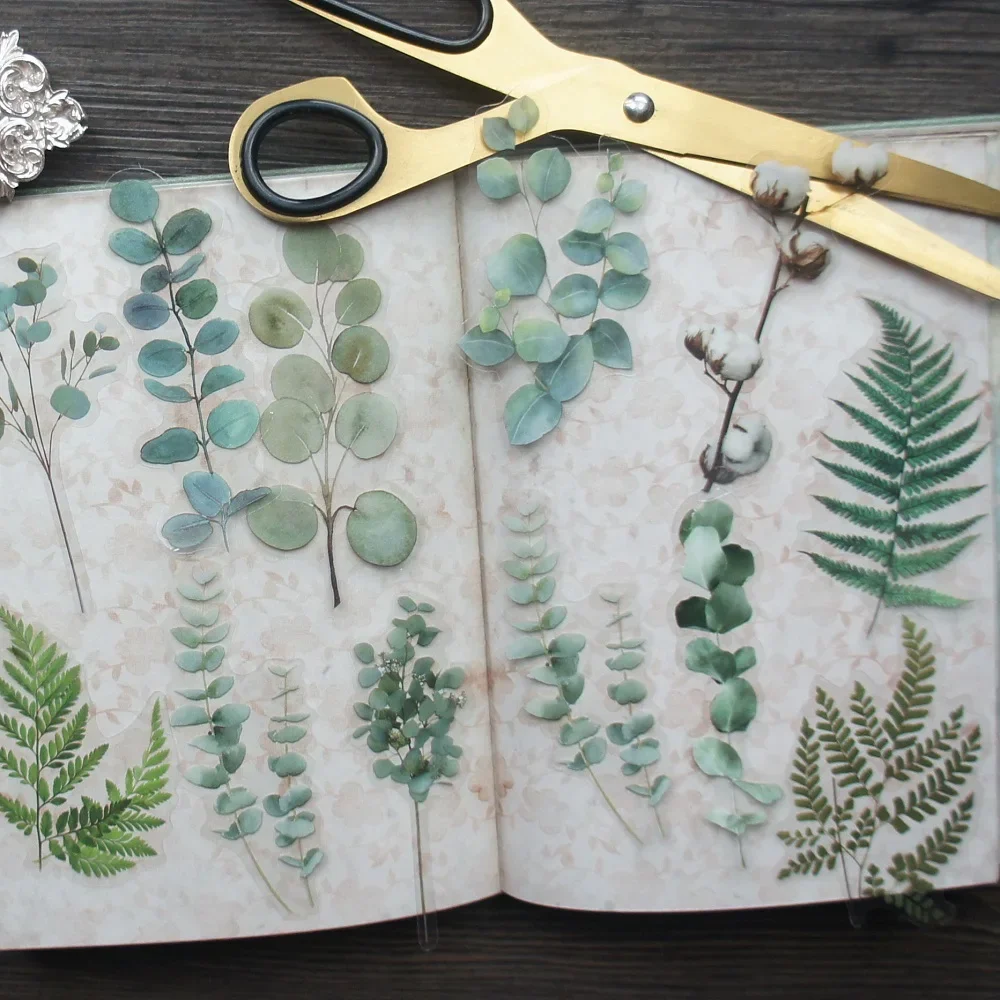 

38pcs Picking Green Eucalyptus Fern Leaf Style Transparent Sticker Scrapbooking DIY Gift Decoration Tag